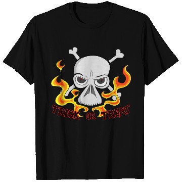 Discover Trick or Treat Cartoon Horror Fiery Skull T Shirts