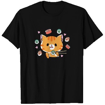 Discover Kawaii Cat Eating Sushi Japanese Raw Food T Shirts