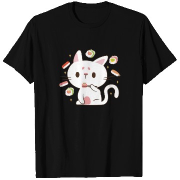 Discover Kawaii Cat Eating Sushi Japanese Raw Food T Shirts
