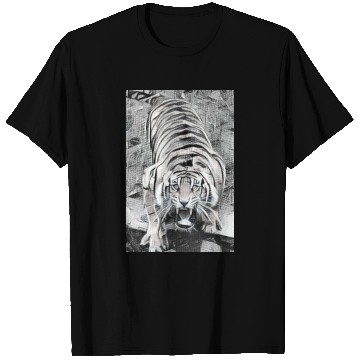 Discover Tiger Draw BW Looking Up T Shirts