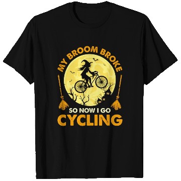 Discover Funny Halloween My Broom Broke So Now I Go Cycling T Shirts