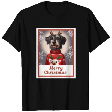 Discover Miniature Black Schnauzer in a Christmas sweater. T Shirts