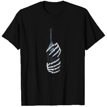 Discover Halloween Skeleton Hand holds wine Bottle Minimal T Shirts