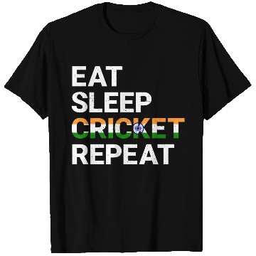 Discover Eat Sleep Cricket Repeat IND Flag Sports Gift T Shirts