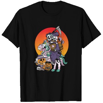 Discover Unicorn Halloween Pumpkin Grim Reaper T Shirts