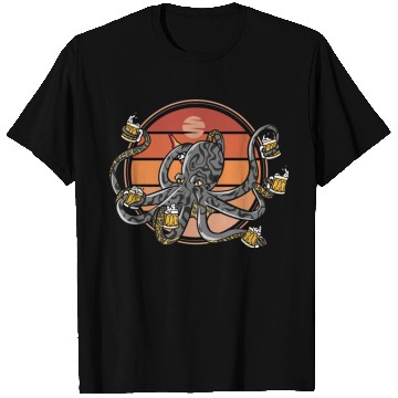 Discover Beer Drinking Octopus Men Beer Lover T Shirts