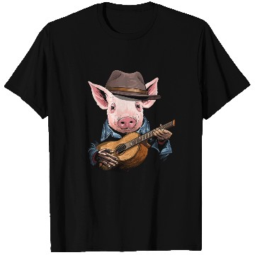 Discover Acoustic Guitar Pig Guitar Player Farm Animal T Shirts