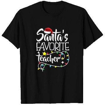 Discover Santa's Favorite Teacher Christmas lights Santa T Shirts