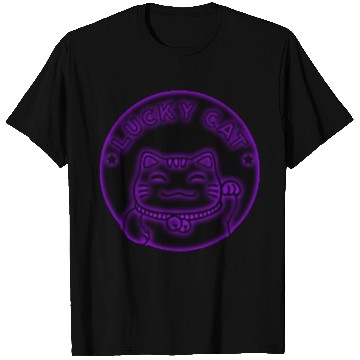 Discover Purple neon lucky cat T Shirts