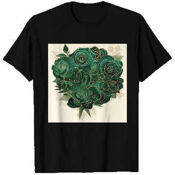 Discover Green and Gold Glam Roses Pattern T Shirts