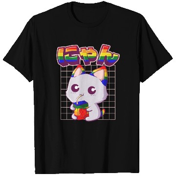 Discover Gay Pride Kawaii Cat Strawberry Milk Rainbow Flag T Shirts
