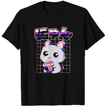 Discover Genderfluid Pride Kawaii Cat Strawberry Milk T Shirts