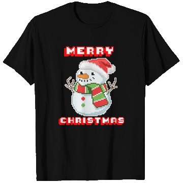 Discover Merry Christmas I Xmas I 8 Bit Pixelated Snowman T Shirts