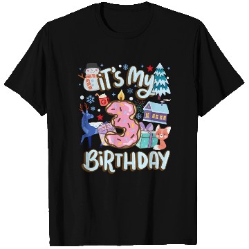 Discover It's My 3 Birthday Snowman Holiday Donut Winter T Shirts