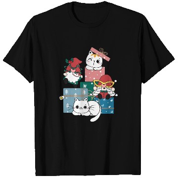 Discover cute gnome and kitty cats on present gift box T Shirts