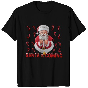 Discover Christmas is coming Santa candy cane T Shirts