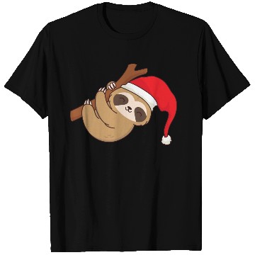 Discover Sloth with Christmas hat hangs chilling on branch T Shirts