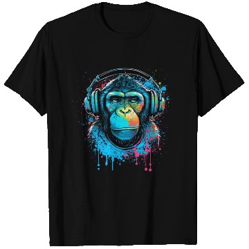 Discover ape, primate, monkey wearing headphones T Shirts