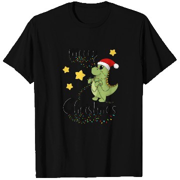 Discover Dino celebrates christmas - Merry Christmas black T Shirts