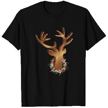 Discover Deer head in wood look with Christmas wreath T Shirts