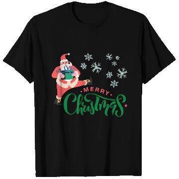 Discover Merry Christmas in Green Font and Pink Santa T Shirts