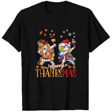Discover Merry Thanksmas funny unicorn Thanksgiving xmas T Shirts