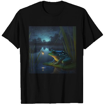 Discover Frog and Firefly Friends on the Pond at Night T Shirts