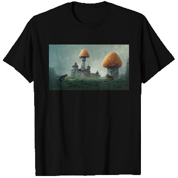 Discover Amanita Mushroom Castle and Tower with Frogs T Shirts
