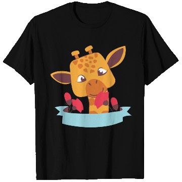 Discover kawaii funny cute baby giraffe smells flowers T Shirts