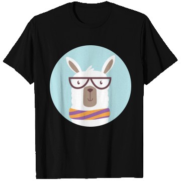 Discover kawaii funny llama wearing glasses and feels cold T Shirts