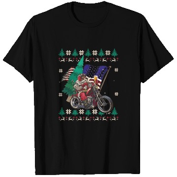 Discover Santa Riding Motorcycle - Christmas Biker US Flag T Shirts