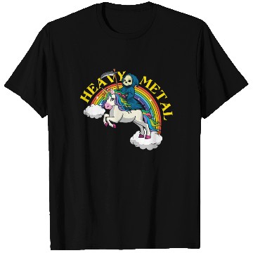 Discover Skeleton Unicorn Rainbow Metal Music Heavy Rock T Shirts