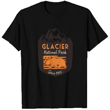 Discover Glacier National Park US Flag Grizzly Bear T Shirts