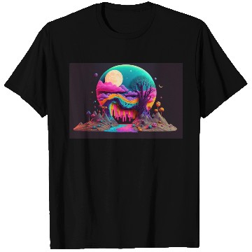 Discover Spooky Full Moon Psychedelic Landscape Paint Drips T Shirts