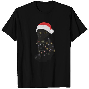 Discover Black Cat Christmas Light Funny Cat Lover T Shirts