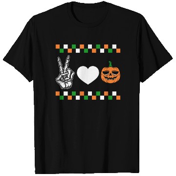 Discover Halloween T Shirts, Peace Love Pumpkin Skeleton Hand