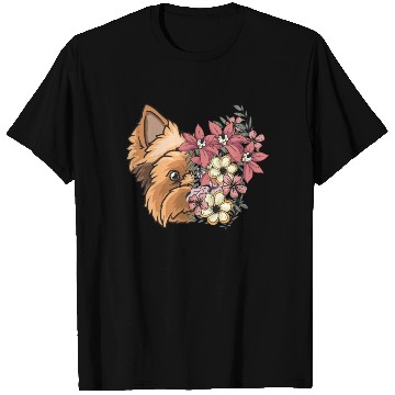 Discover Yorkshire Terrier Dog Yorkie Face Flowers T Shirts