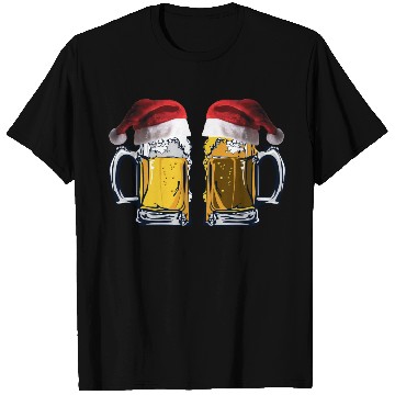 Discover Festive Beer Mugs with Santa Hats T Shirts