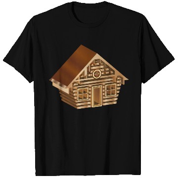 Discover enchanting log cabin in 3D style in wood optics T Shirts