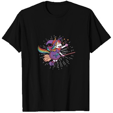 Discover Unicorn Flying Unicorn Witch With Broomstick T Shirts