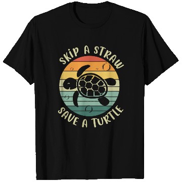 Discover Skip A Straw Save A Turtle Retro Sunset Sea Turtle T Shirts