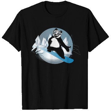 Discover cool panda bear is snowboarding in the mountains T Shirts