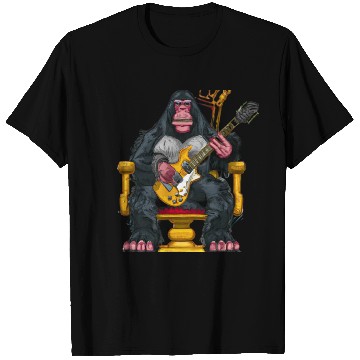 Discover Ape sitting on a throne hold an electric guitar T Shirts