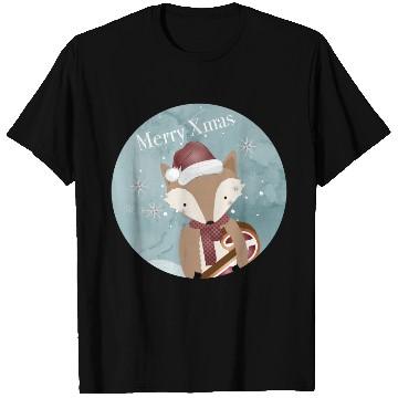 Discover cute fox for Christmas with Santa hat T Shirts