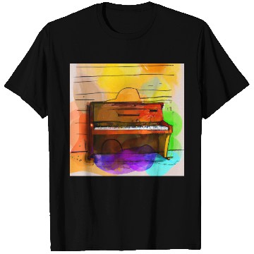Discover A beautiful piano in front of a colorful wall T Shirts