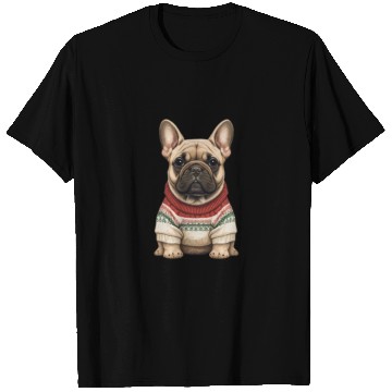 Discover Festive French Bulldog in a Christmas Sweater T Shirts