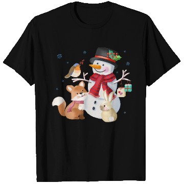 Discover Snowman with fox, rabbit and robin T Shirts