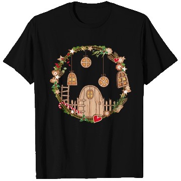Discover Elf door in Christmas wreath for Christmas T Shirts