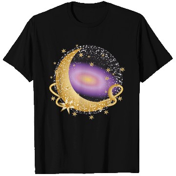Discover glowing violet galaxy with moon and stars T Shirts