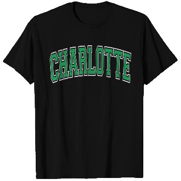 Discover Charlotte Varsity Style Green Text T Shirts